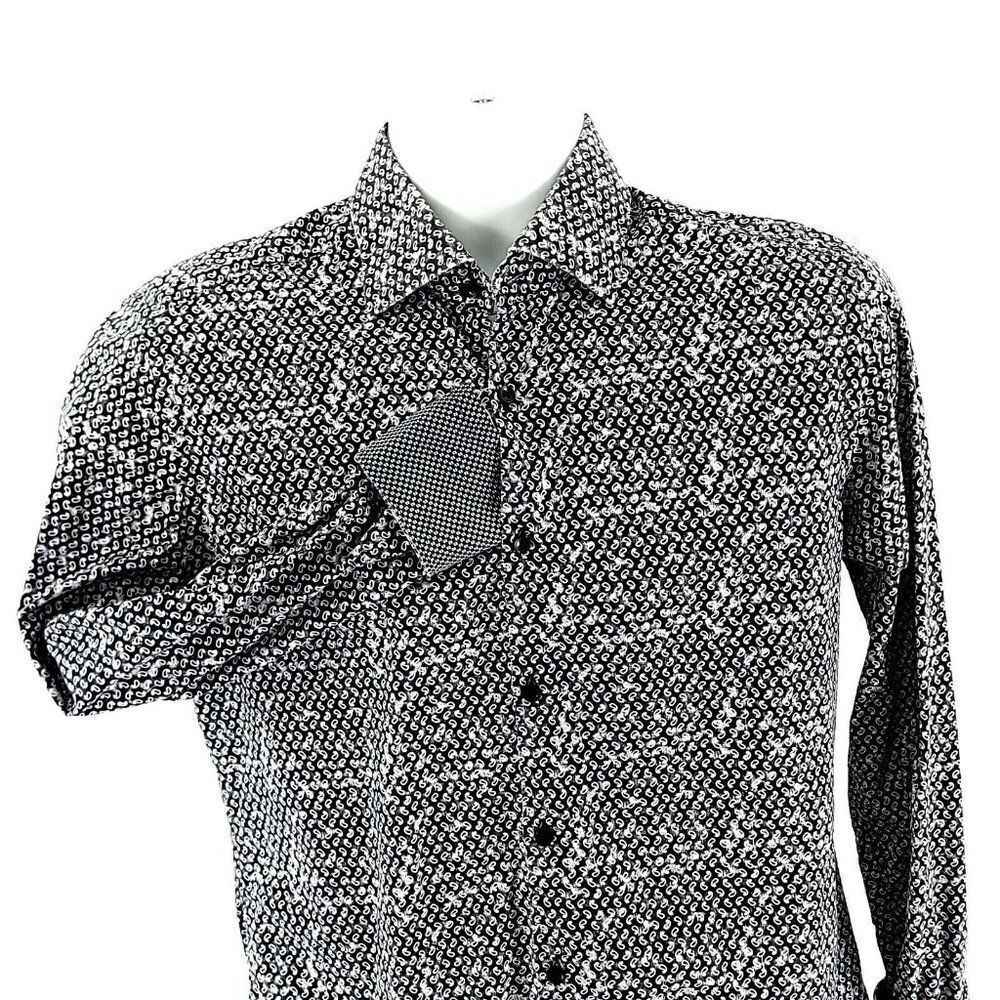 Stone Rose Size 2 Men's‎ Paisley Gray Flip Cuff Cotton Collared Dress Shirt